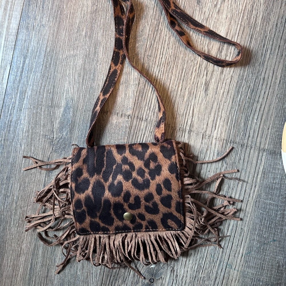 Leopard Print Fringe Crossbody Bag